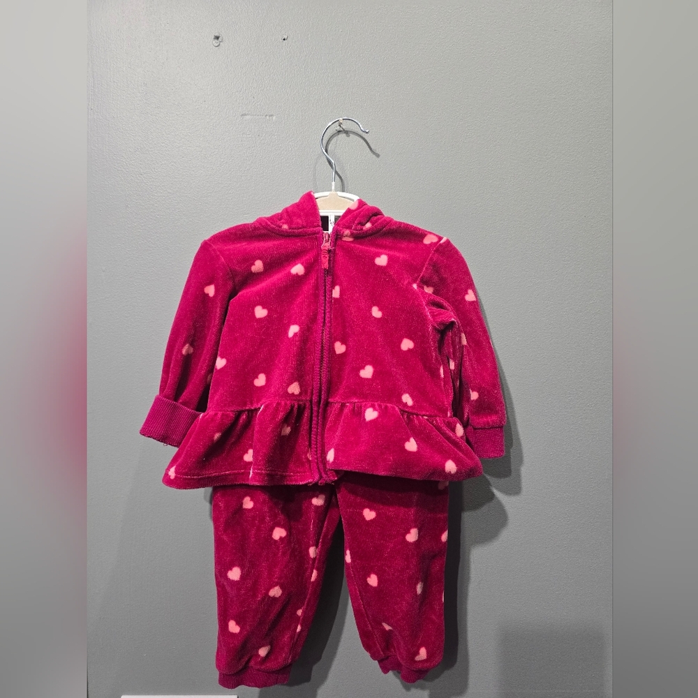 Little Me Pink Hearts Velour Sweat Set 12months